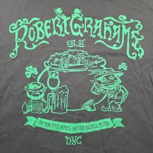 Robert Graham T Shirt Mens XL Black Green St Patricks Day Leprechaun Cotton Good